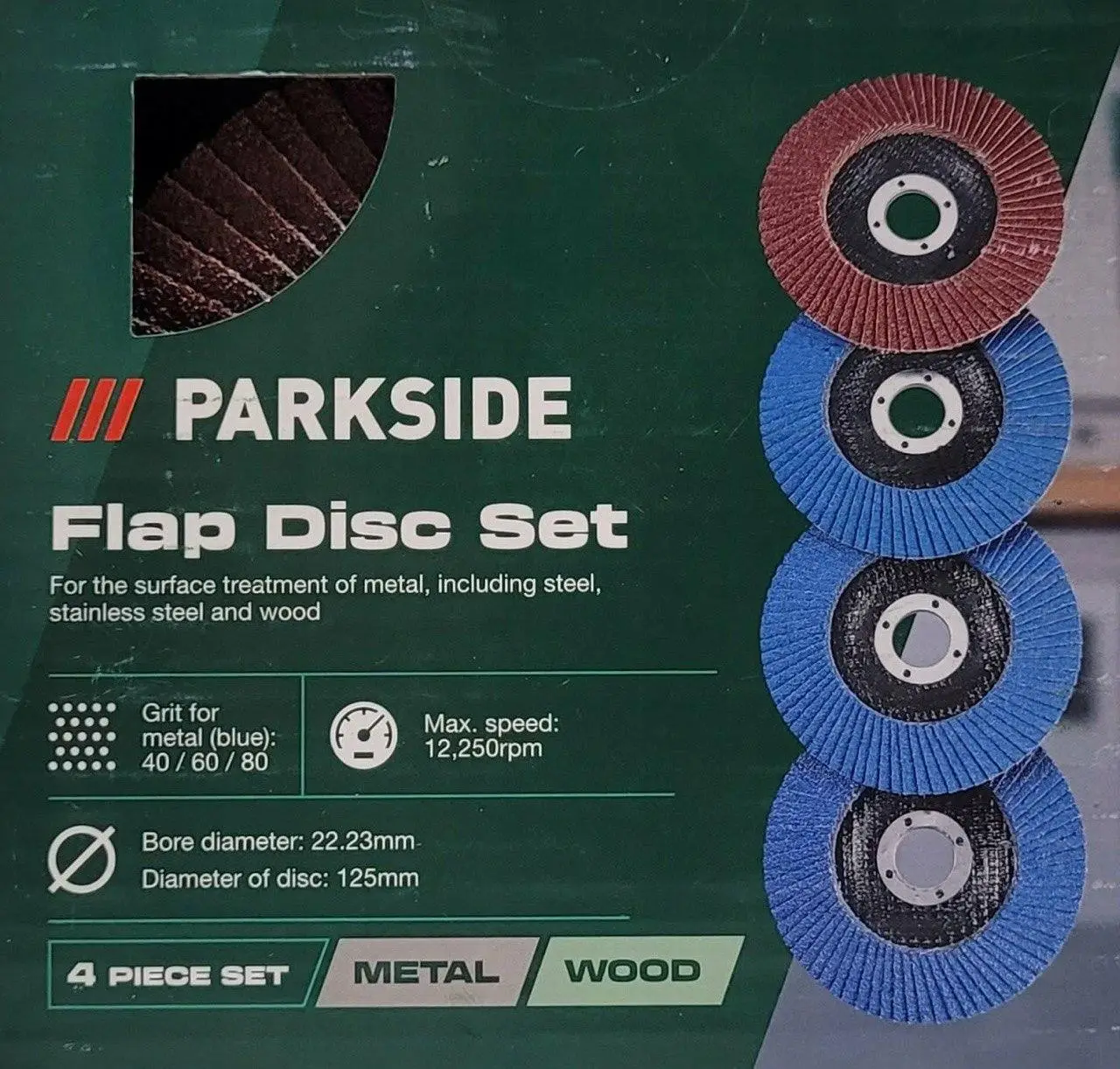 Шліфувальні диски PARKSIDE FLAP 125 мм, 4 шт., для металу та дерева