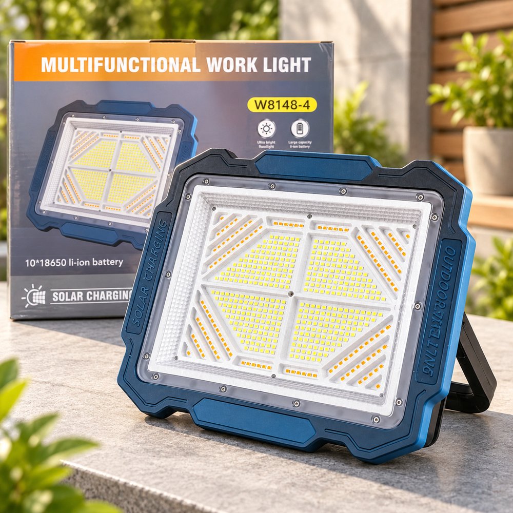 Переносний ліхтар-прожектор W8148-2+Solar, 336 LED(SMD), 6 режимів White+White Hot, акумулятор 13000mAh(знімні 10*18650), 300*250мм, USB кабель, Box