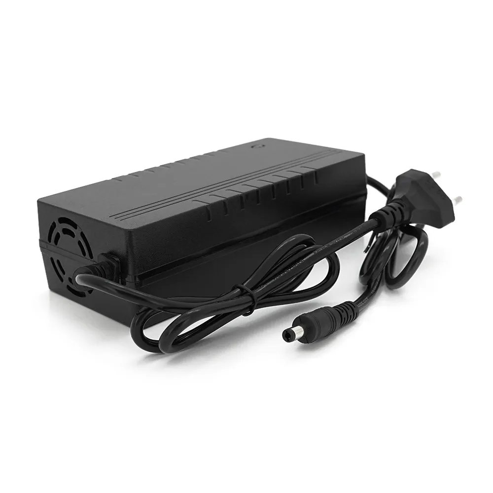 Зарядний пристрій для акумуляторів LiFePo4 36V(43.8V),12S,5A, штекер Triangle plug (T-tipe/C13/IEC). з індикацією. 160x73x45 мм + перехідник
